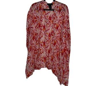 Laundry By Shelli Segal Orange & Red Leaf Print Kimono Cardigan O/S Viscose Wome